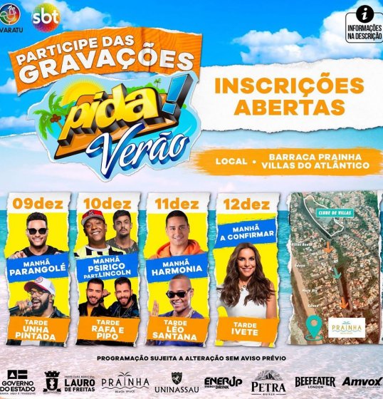 Participe das gravações do Pida de verão! Participe das gravações do Pida de verão!
