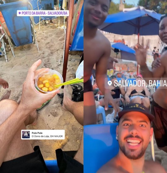 Pré Baile da Santinha? Pedro Sampaio curte com amigos na praia em Salvador
