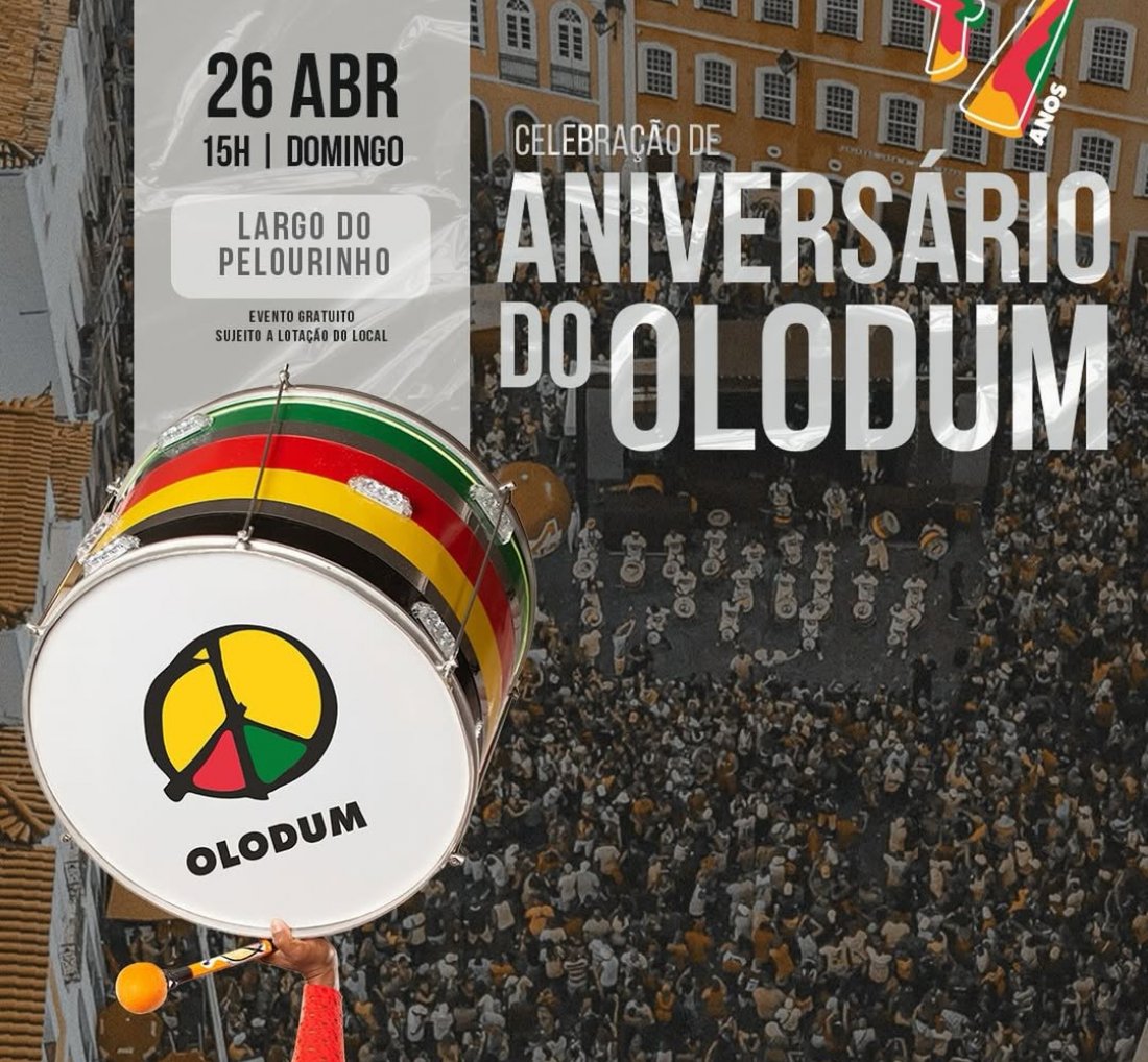 [Olodum celebra 47 anos com show gratuito no Pelourinho neste domingo (26)]
